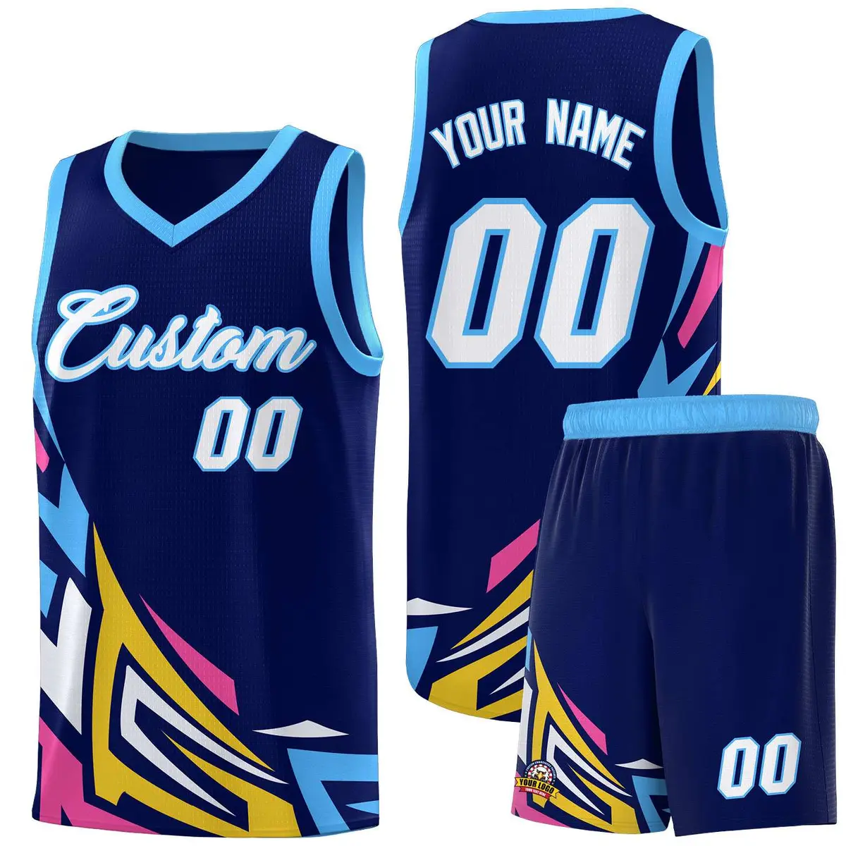 Navy Gradient Graffiti Pattern Sports Basketball Jersey
