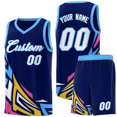 Navy Gradient Graffiti Pattern Sports Basketball Jersey 1