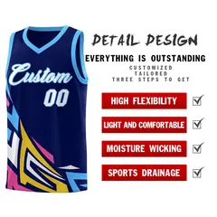 Navy Gradient Graffiti Pattern Sports Basketball Jersey 2
