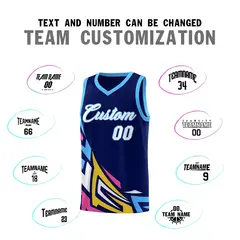 Navy Gradient Graffiti Pattern Sports Basketball Jersey 4