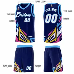 Navy Gradient Graffiti Pattern Sports Basketball Jersey 5