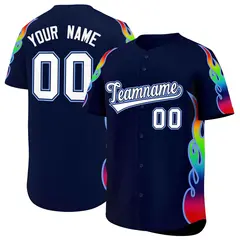Navy Graffiti Multicolored Flames Print Baseball Jersey