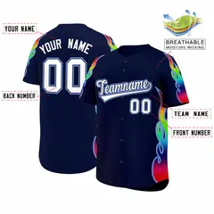 Navy Graffiti Multicolored Flames Print Baseball Jersey 2