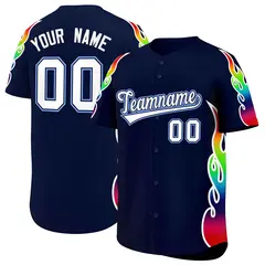 Navy Graffiti Multicolored Flames Print Baseball Jersey 1