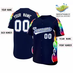 Navy Graffiti Multicolored Flames Print Baseball Jersey 2