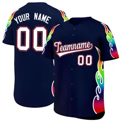 Navy Graffiti Multicolored Flames Print Baseball Jersey 1
