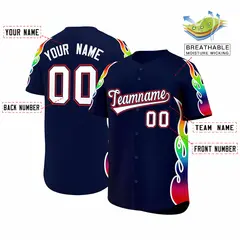 Navy Graffiti Multicolored Flames Print Baseball Jersey 2