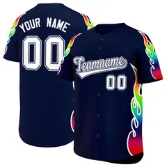 Navy Graffiti Multicolored Flames Print Baseball Jersey 1