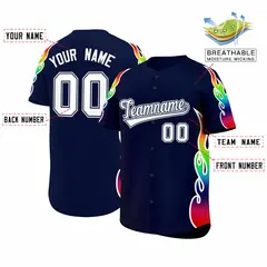 Navy Graffiti Multicolored Flames Print Baseball Jersey 2