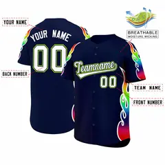Navy Graffiti Multicolored Flames Print Baseball Jersey 2
