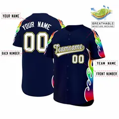 Navy Graffiti Multicolored Flames Print Baseball Jersey 2