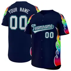 Navy Graffiti Multicolored Flames Print Baseball Jersey 1