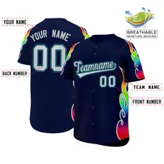 Navy Graffiti Multicolored Flames Print Baseball Jersey 2