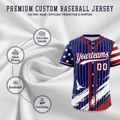 Navy Graffiti Pattern Independence Day Baseball Jersey 3