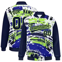 Navy Graffiti Pattern Varsity Full-Snap Letterman Baseball Jacket 1
