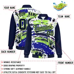 Navy Graffiti Pattern Varsity Full-Snap Letterman Baseball Jacket 2