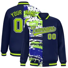 Navy Graffiti Pattern Varsity Full-Snap Letterman Baseball Jacket