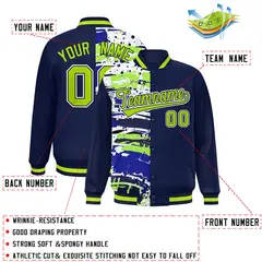 Navy Graffiti Pattern Varsity Full-Snap Letterman Baseball Jacket 2