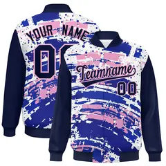 Navy Graffiti Pattern Varsity Full-Snap Letterman Baseball Jacket 1