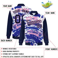 Navy Graffiti Pattern Varsity Full-Snap Letterman Baseball Jacket 2