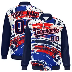 Navy Graffiti Pattern Varsity Full-Snap Letterman Baseball Jacket 1
