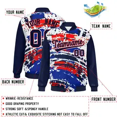 Navy Graffiti Pattern Varsity Full-Snap Letterman Baseball Jacket 2