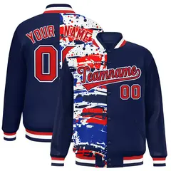 Navy Graffiti Pattern Varsity Full-Snap Letterman Baseball Jacket 1