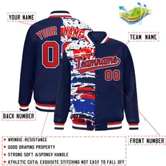 Navy Graffiti Pattern Varsity Full-Snap Letterman Baseball Jacket 2