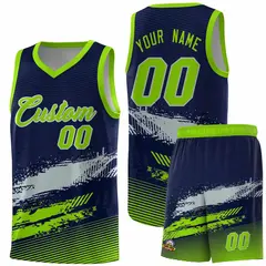 Navy Gray and Neon Green Graffiti Basketball Jersey 1