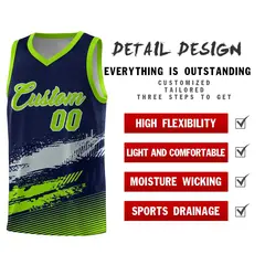 Navy Gray and Neon Green Graffiti Basketball Jersey 2
