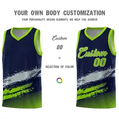 Navy Gray and Neon Green Graffiti Basketball Jersey 3