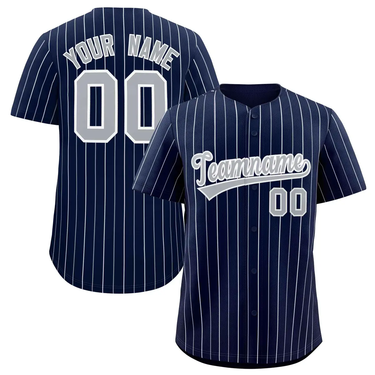 Navy Gray and White Bi-Color Stripes Fashion Baseball Jersey