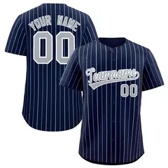 Navy Gray and White Bi-Color Stripes Fashion Baseball Jersey