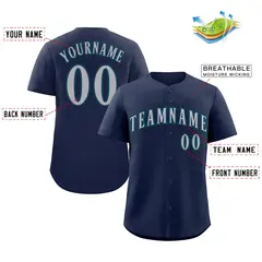 Navy Gray-Aqua Classic Authentic Baseball Jersey 2