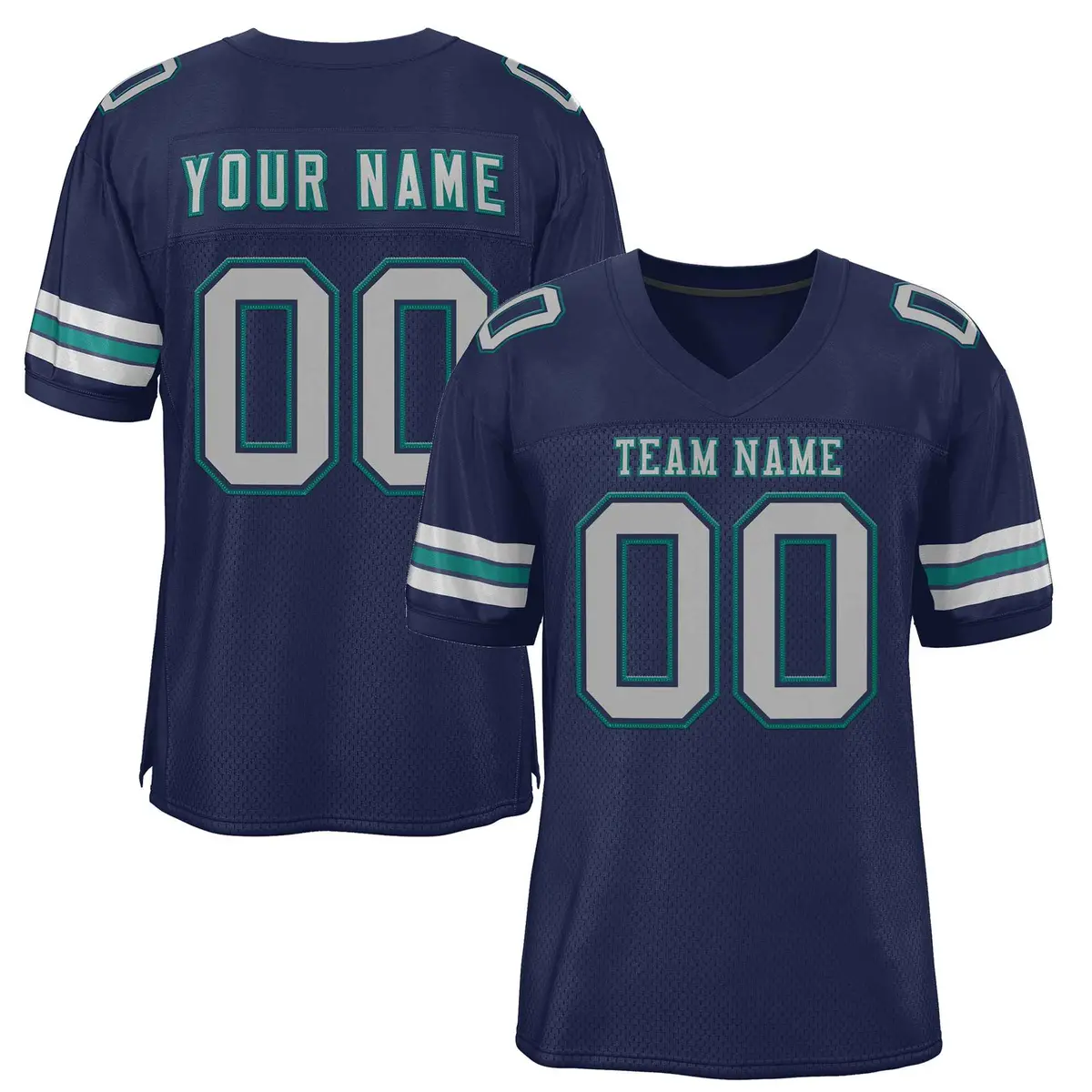 Navy Gray-Aqua Classic Style Authentic Football Jersey