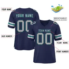 Navy Gray-Aqua Classic Style Authentic Football Jersey 2