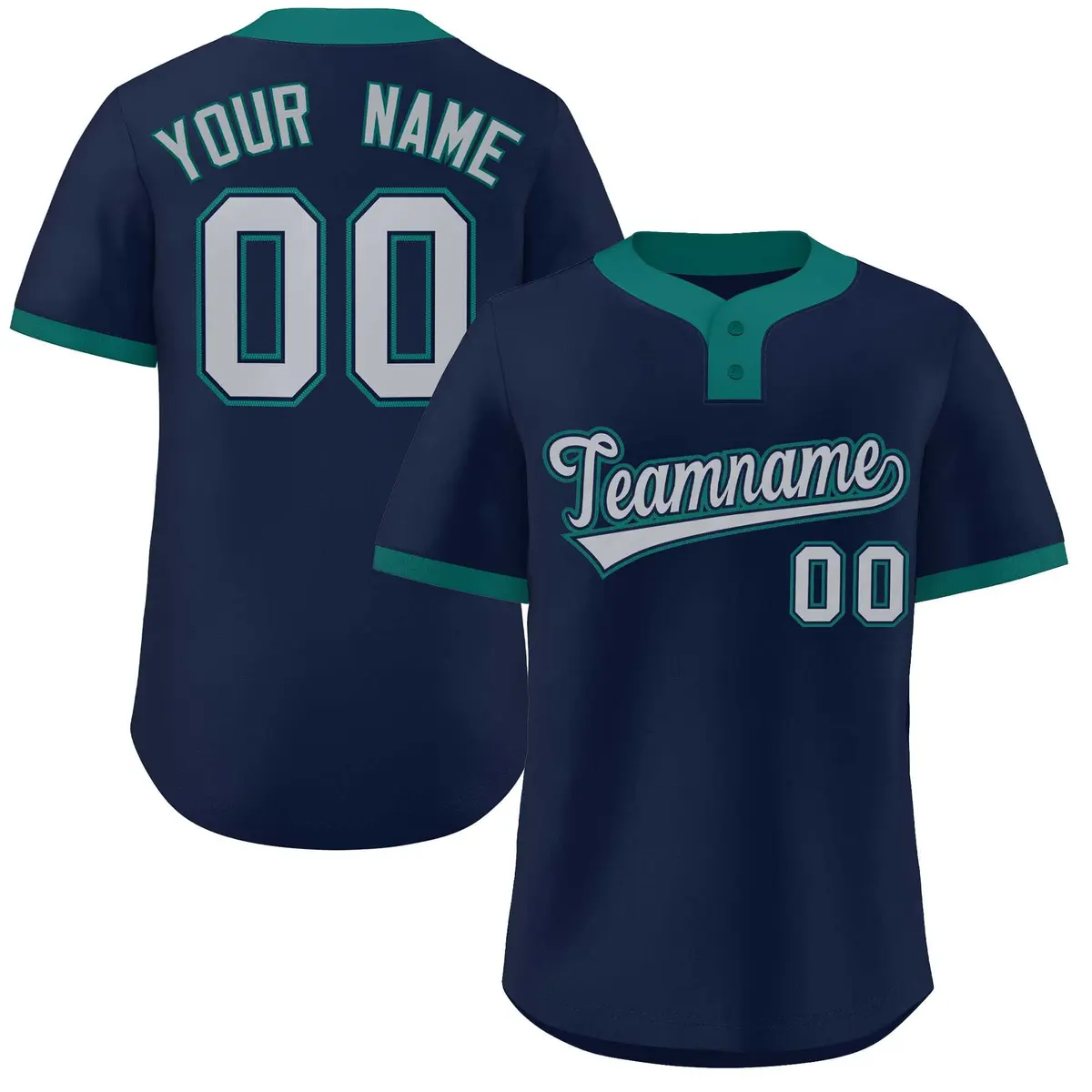 Navy Gray-Aqua Classic Two-Button Softball Jersey