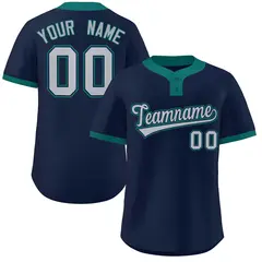 Navy Gray-Aqua Classic Two-Button Softball Jersey 1