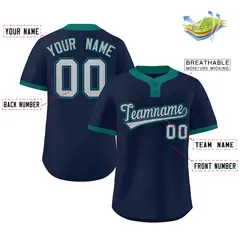 Navy Gray-Aqua Classic Two-Button Softball Jersey 2