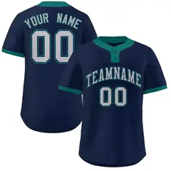 Navy Gray-Aqua Classic Two-Button Softball Jersey 1