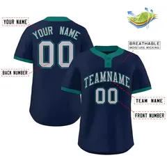 Navy Gray-Aqua Classic Two-Button Softball Jersey 2