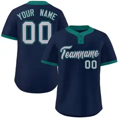 Navy Gray-Aqua Classic Two-Button Softball Jersey 1