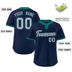 Navy Gray-Aqua Classic Two-Button Softball Jersey 2