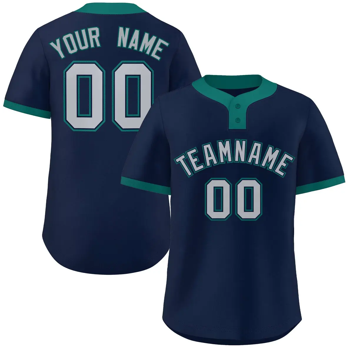 Navy Gray-Aqua Classic Two-Button Softball Jersey