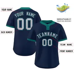 Navy Gray-Aqua Classic Two-Button Softball Jersey 2