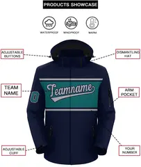 Navy Gray-Aqua Color Block Hooded Waterproof Outdoor Jacket 2