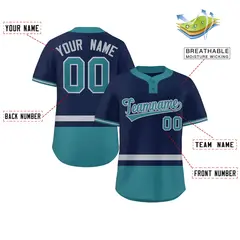 Navy Gray-Aqua Color Block Two-Button Softball Jersey 2