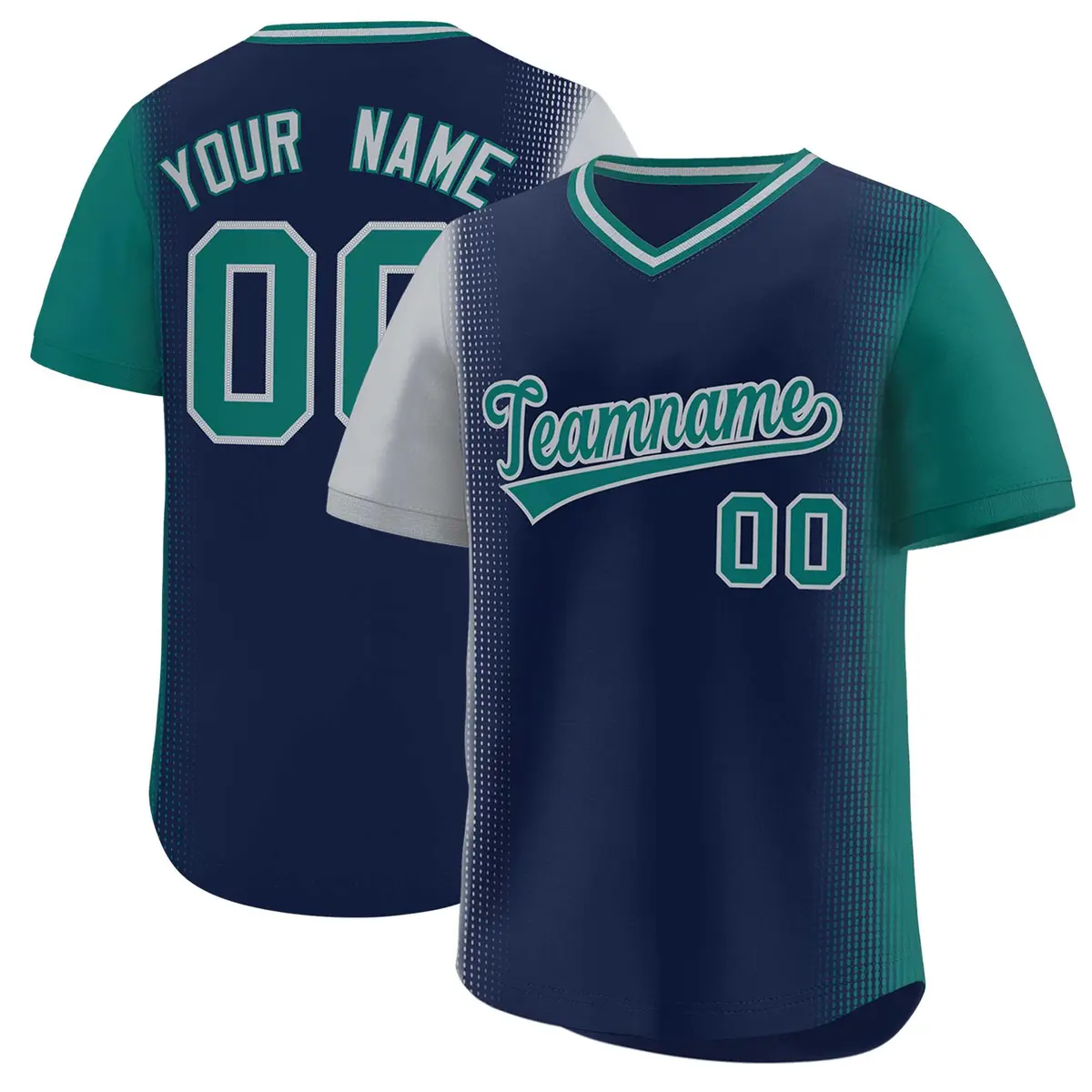 Navy Gray-Aqua Raglan Pullover Baseball Jersey
