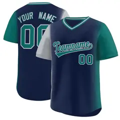 Navy Gray-Aqua Raglan Pullover Baseball Jersey 1