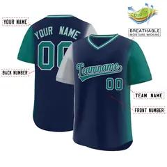 Navy Gray-Aqua Raglan Pullover Baseball Jersey 2